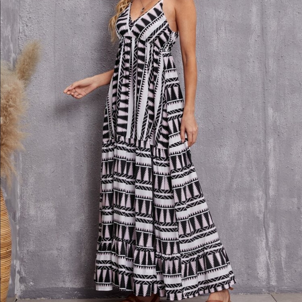 Boho Geo Abstract Print Cami Maxi Dress GREEN - Picture 5 of 11